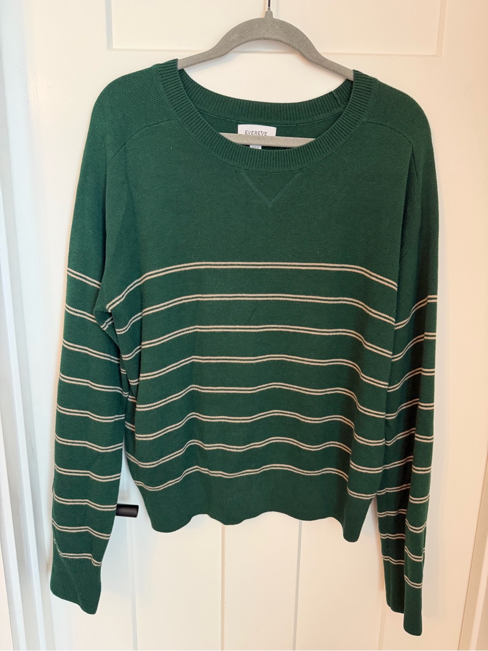 Evereve Green Striped Crewneck Sweater